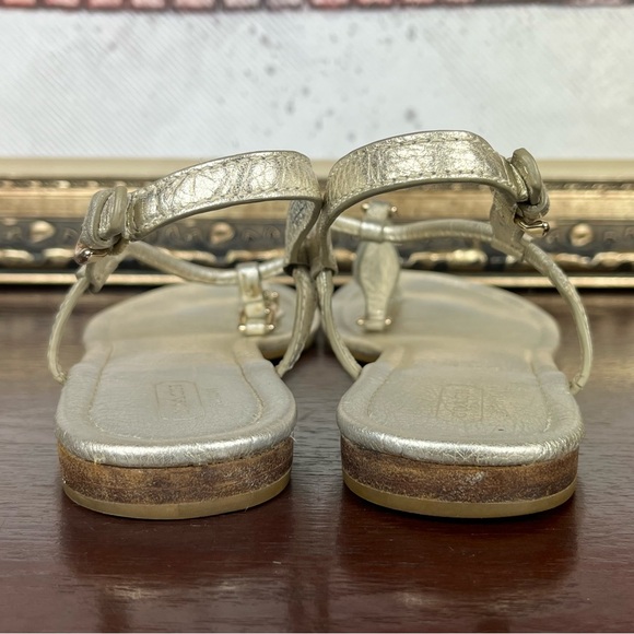 Coach Thong 'Jessica' Sandal Size 9.5 Champagne Silver Ankle Wrap Shoe - Picture 3 of 9
